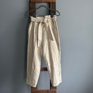VERONICA BEARD Zelly Womens Pants Size 4 Beige High-Waisted Tie Belt Linen Blend
